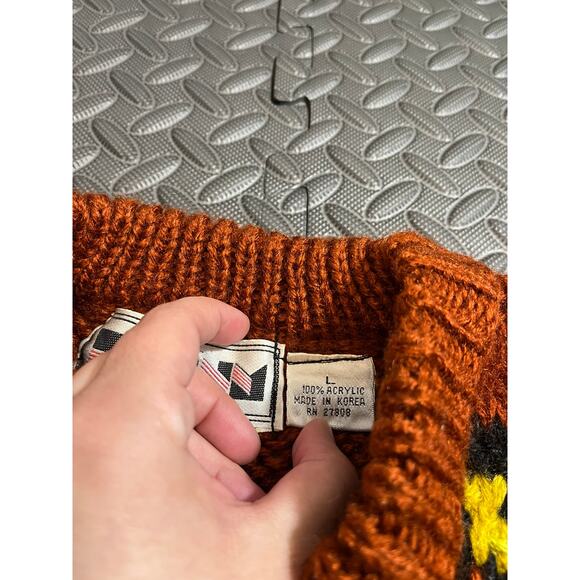 Vintage Crocheted Korea‎ Fall Autumnal Orange Sweater Granny Knitted Size Large - Picture 4 of 8